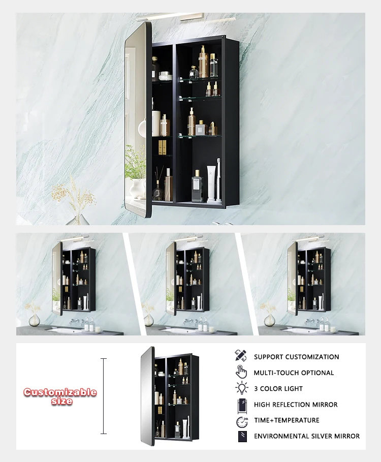 product modern rectangle bathroom medicine cabinet wall mounted mirror storage shelf mirror cabinet for hotels  villas-4