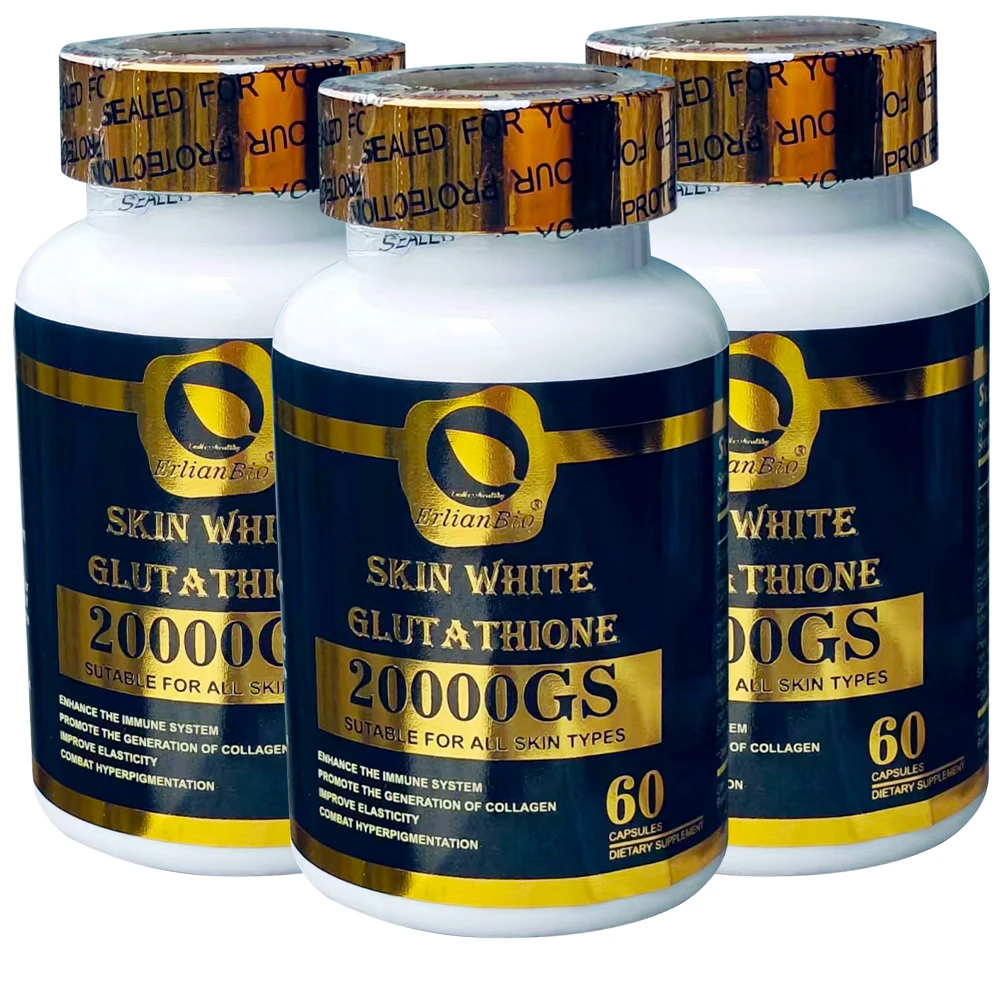 Erlianbio Antioxidant 20000Gs L-Glutathione Vitamin C Whitening Capsule OEM  ODM Acne Trea Ment Detox Brighten Skin Capsules