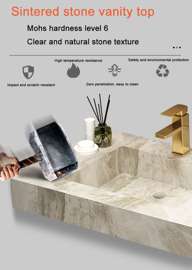 New Design Bathroom Vanity Floor Standing Sintered Stone Bathroom Vanities With Ceramic Top