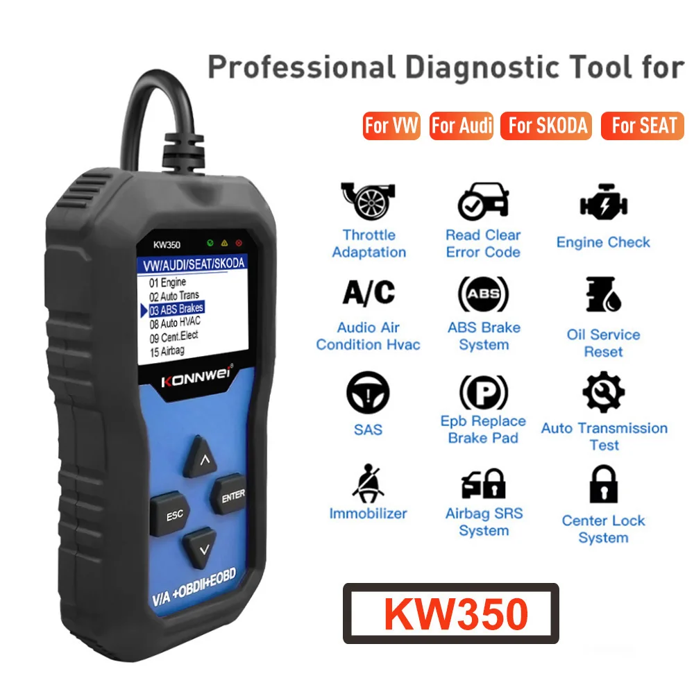 Konnwei Factory Direct Car Full System Obd Ii Diagnostic Tool Obd2 Scanner  for VAG ABS SRS TPS Oil Reset Transmission System