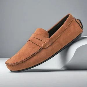 European American Style Slip-On Men's Loafers Suede Leather Summer Breathable Business Casual Driving Shoes