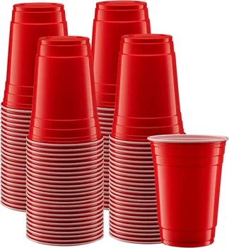 16oz 500ml PP disposable red party cup white inside red outside custom logo