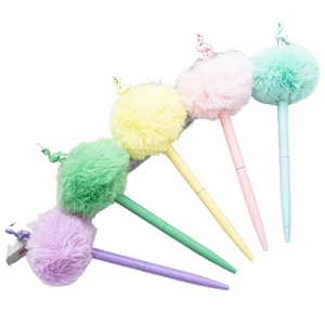 Wholesale Multicolor Flamingo Fur Ballpoint Pen Cute Cartoon INS Girl Heart Plush Logo Animal Body Metal for Promotional Use