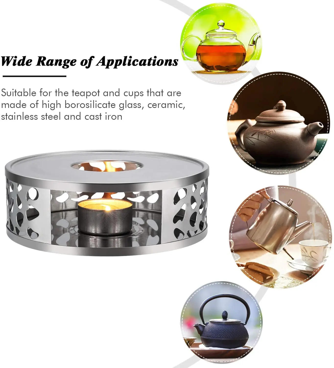karrychen Base Coffee Tea Drink Warmer Durable Stainless Steel Tea Pot Warmer Tea Candle H 1# 