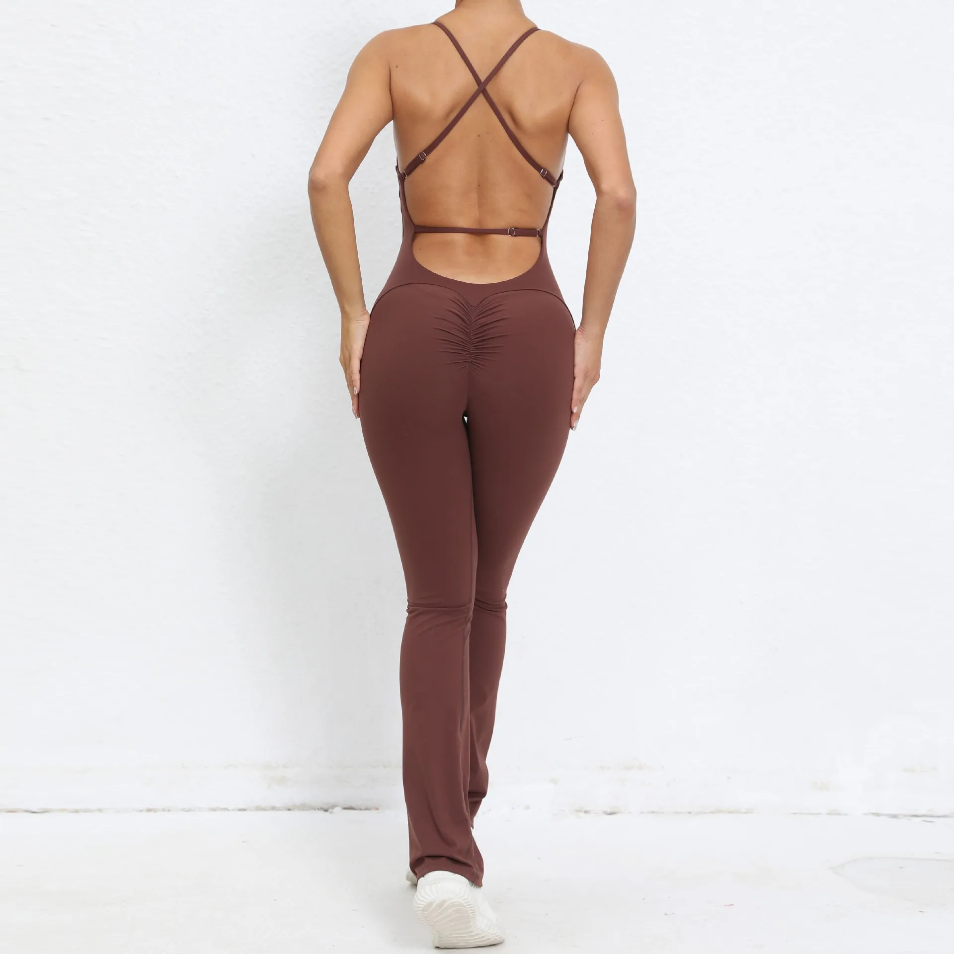 Women New High Quality Long Length Hollow Back Soft Quick Dry Scrunch Back Yoga one piece Jumpsuit Gym Fitness Sets For Adults supplier