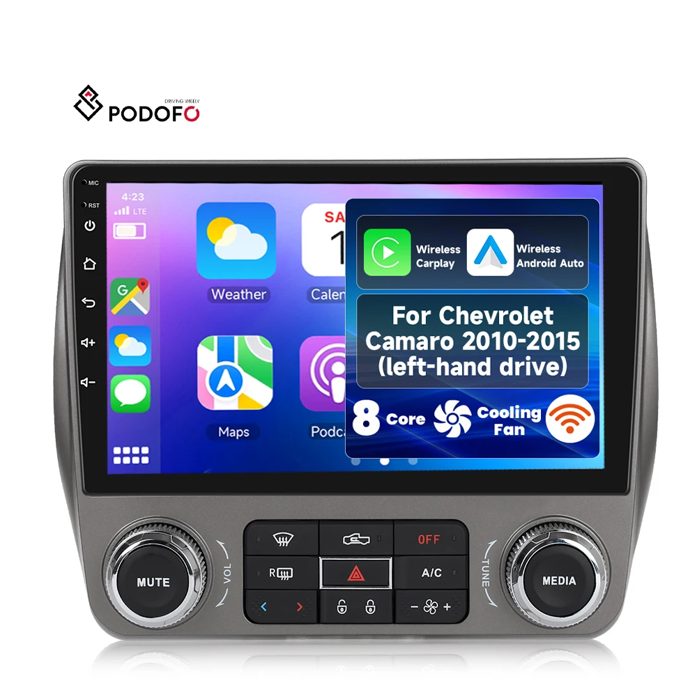 Podofo Qualcomm 9" Android Car Radio 8 Core 4+64G For Chevrolet Camaro 2010-2015 Wireless