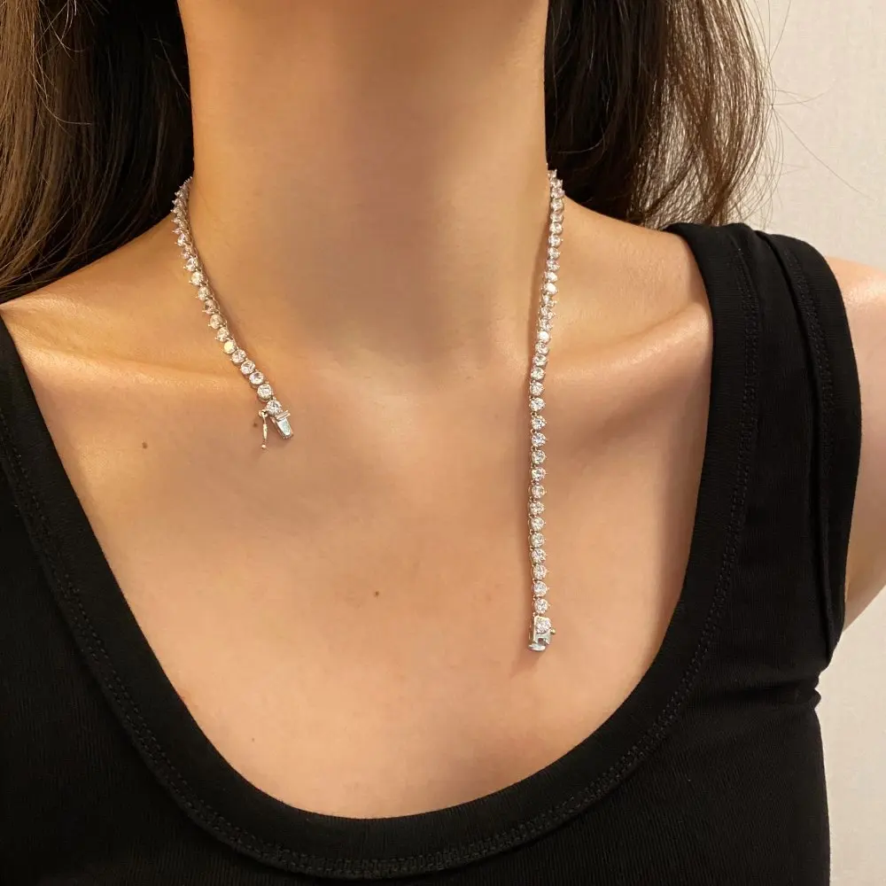 KAKODIY 925 Sterling Silver Necklace Hypoallergenic Rhodium Plated Shiny 5A Cubic Zirconia Zirconia Jewelry for Women Tennis Necklace detail 5