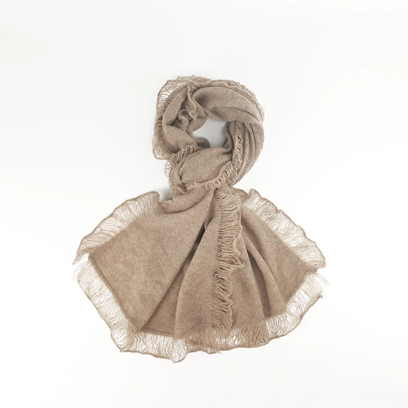 Einzigartiges Design: Langer Pashmina-Schal mit Rüschen, Damen-Strickschal aus Kaschmir_voghion.com