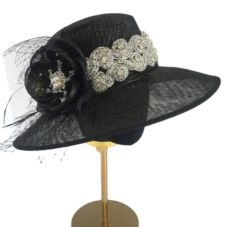 Rhinestone Sinamay Church Hat - Perfect for Derby & Weddings display picture 2