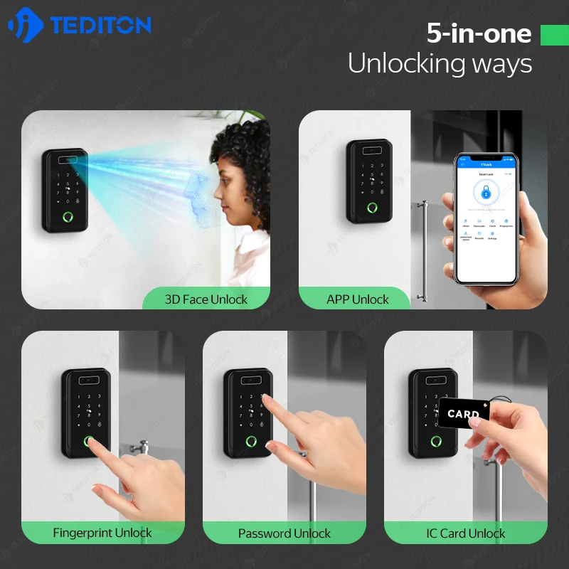 TTlock Gate Face Recognition Waterproof Biometric Fingerprint Password Rfid Door Access Control Card Security Kit
