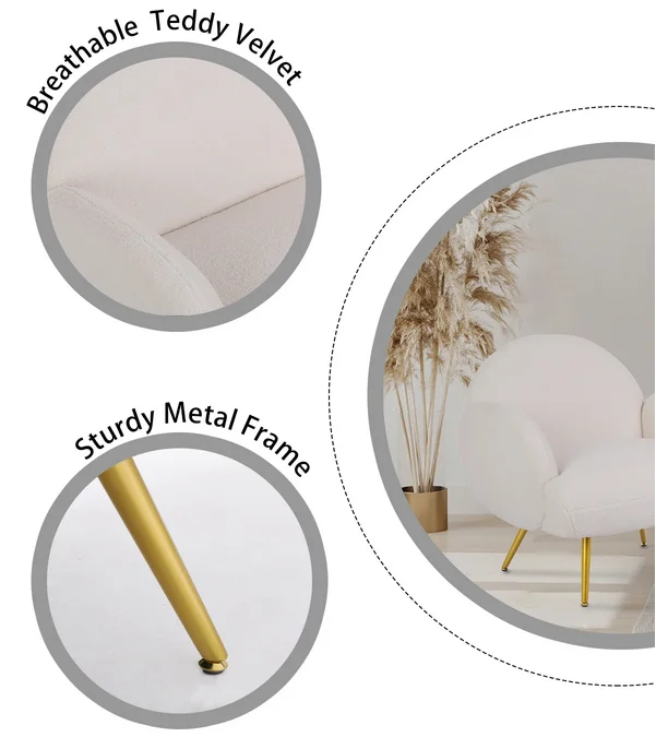 Luxury Single Seater Cashmere Sofa Chair White Teddy Living Room