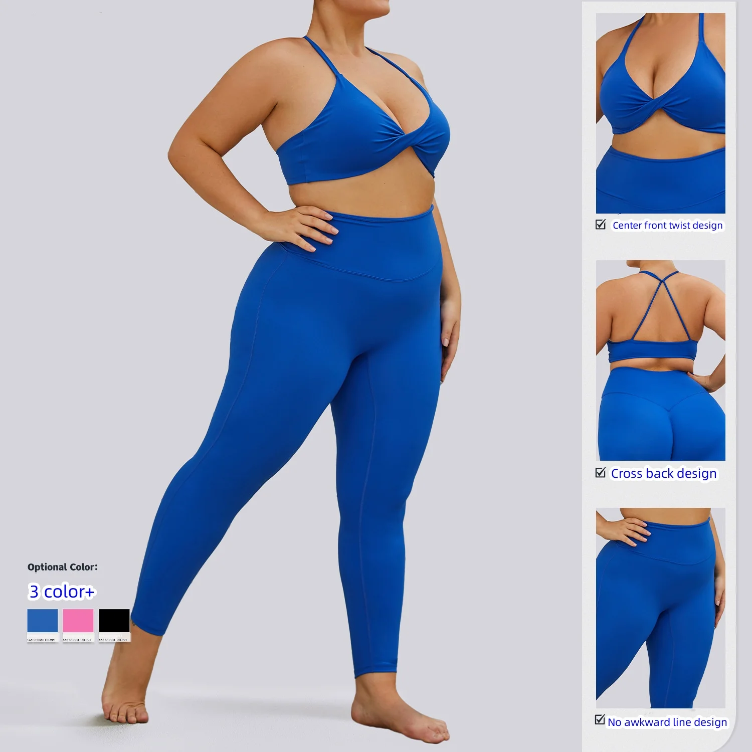 Customization 3XL Plus Size  Women Gym Fitness Sets sports bra Twist Front Sports Bra High Waist leggings Yoga Active Wear Set details