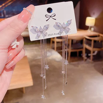 Long Tassel Butterfly Drop Earrings Silver Color 2022 Fashion Hanging Women Earrings Jewelry Girls Pendant Dangle Earrings