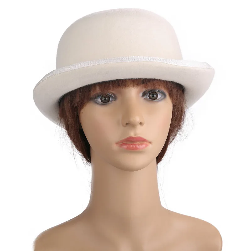Wholesale Vintage Traditional Men Women Bowler Hat Derby White Black Gray Wool Felt Formal Dress Hats for Men Chaplin Hat