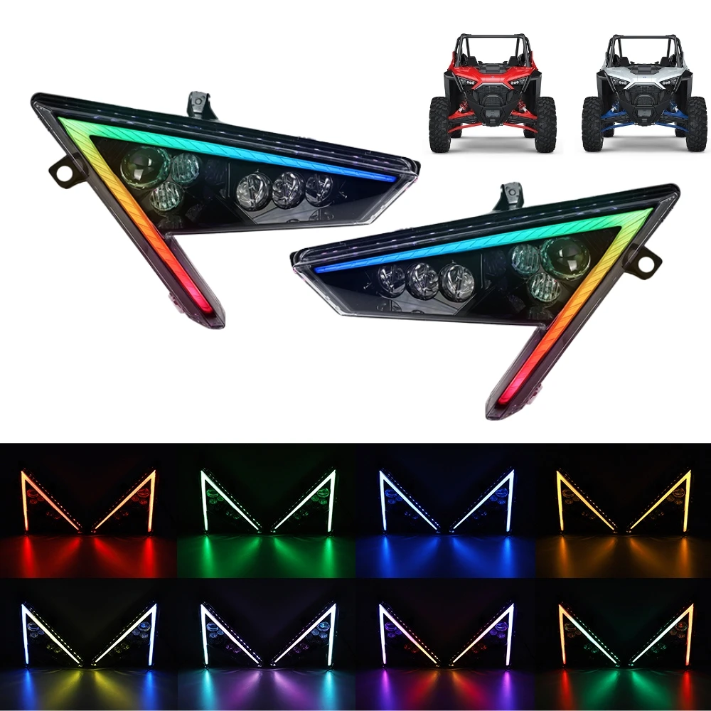 TIYPEOR LED Headlights for RZR Pro XP 2020 2021 OEM 2414538 2414539 RGB DRL Turn Signal Lights ATV UTV Headlamp details
