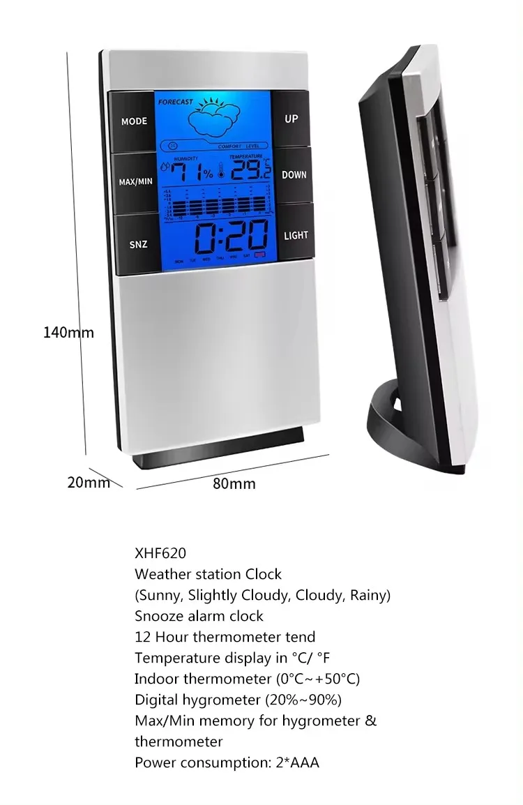 Perfect in Workmanship New Style Weather Forecast Temperature and Humidity Calendar and Display of Weeks Smart Weather Clock