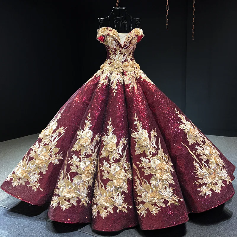 strapless open back dress Glitter Long Sleeve Princess Wine Quinceanera Dresses Embellished Sweet 16 Dress US18W / Custom Color main image 0