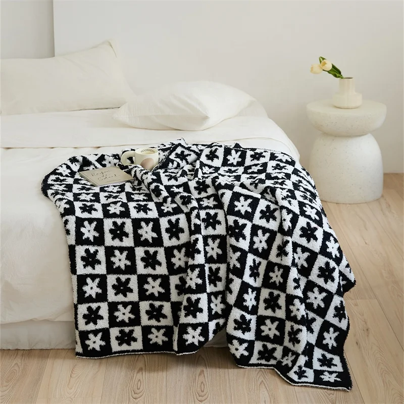 product new arrival jacquard knitted throw blanket small  flowers home decoration for sofa for living room  lt-60