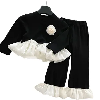 Autumn Girls' Set 2025 New Style Long-sleeved Lace Top Children's Long Pants Stylish Two-piece Set for Girls
