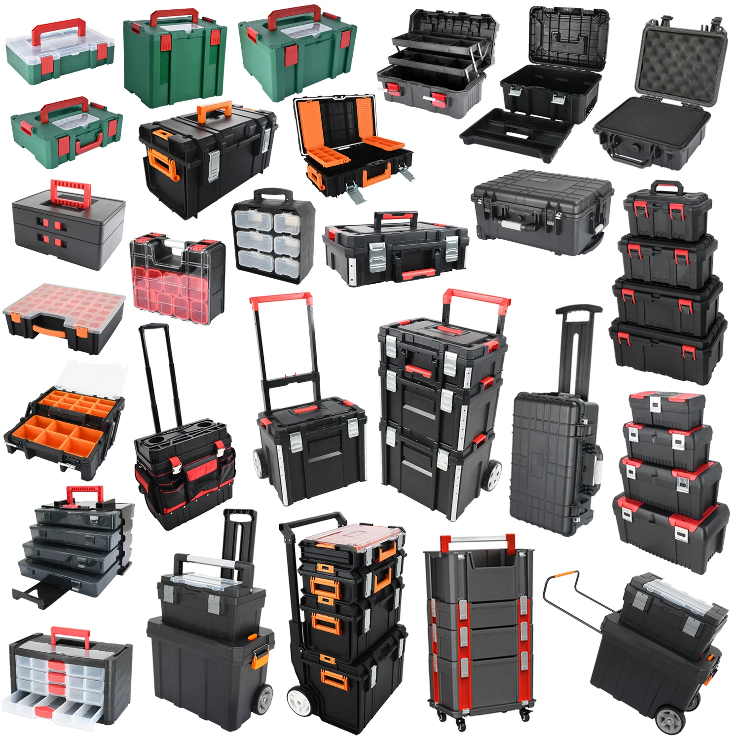 Vertak Draw bar Type Stackable Storage Tool Box Equipment Plastic Rolling Wheeled Tool Box