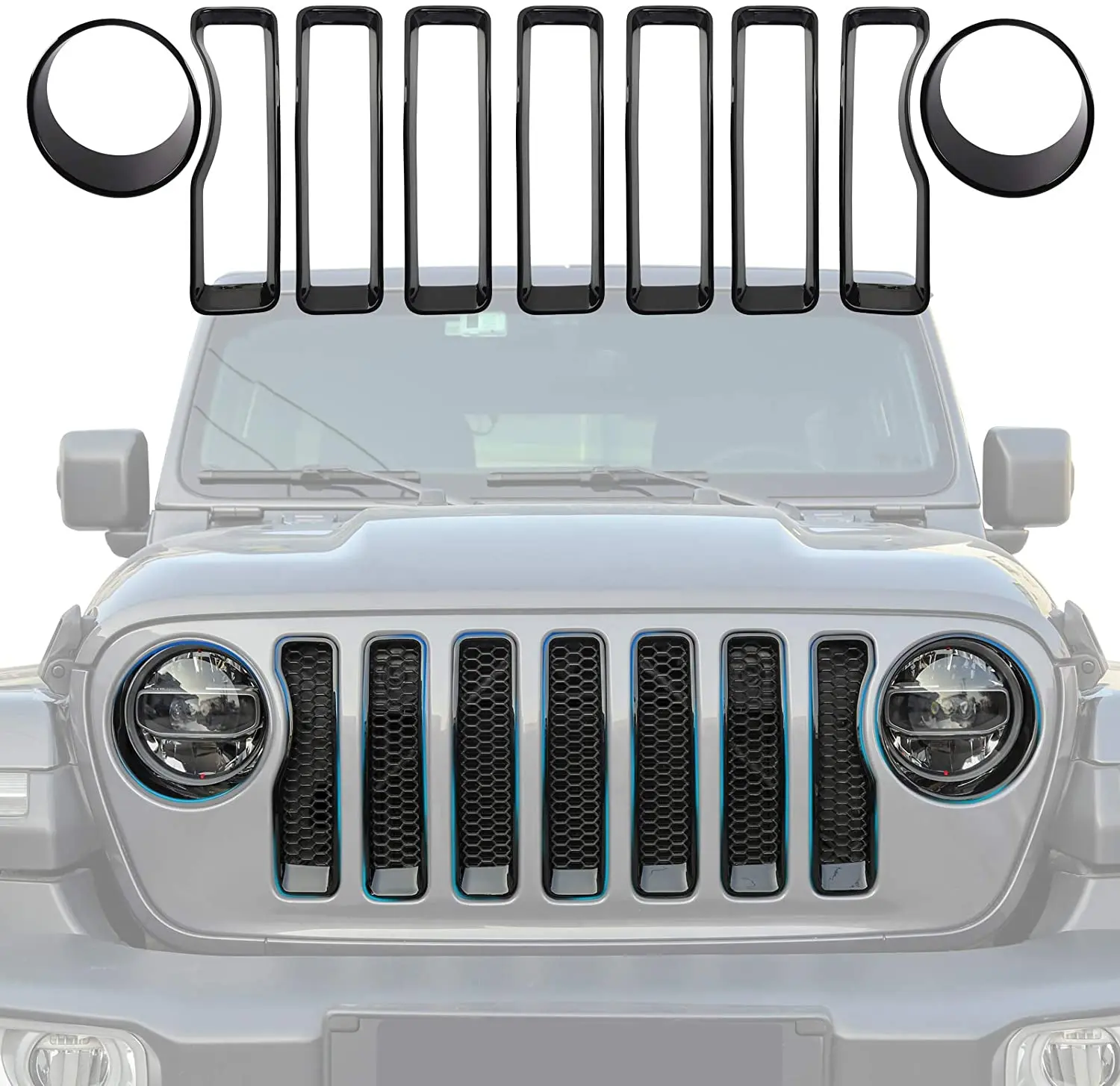 For 2018 2019 Jeep Wrangler Jl Mesh Grille Grill Insert+headlight Turn  Light Cover Trim - Buy For 2018 2019 Jeep Wrangler Jl Mesh Grille Grill  Insert+headlight Turn Light Cover Trim Product on 