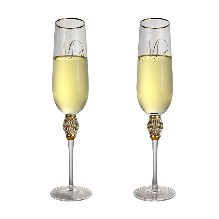 Элегантные флейты для шампанского с длинным стеблем, Подарочная коробка на заказ в комплекте-свадебные золотые бриллиантовые очки с хрустальным металлическим прозрачным стеклом