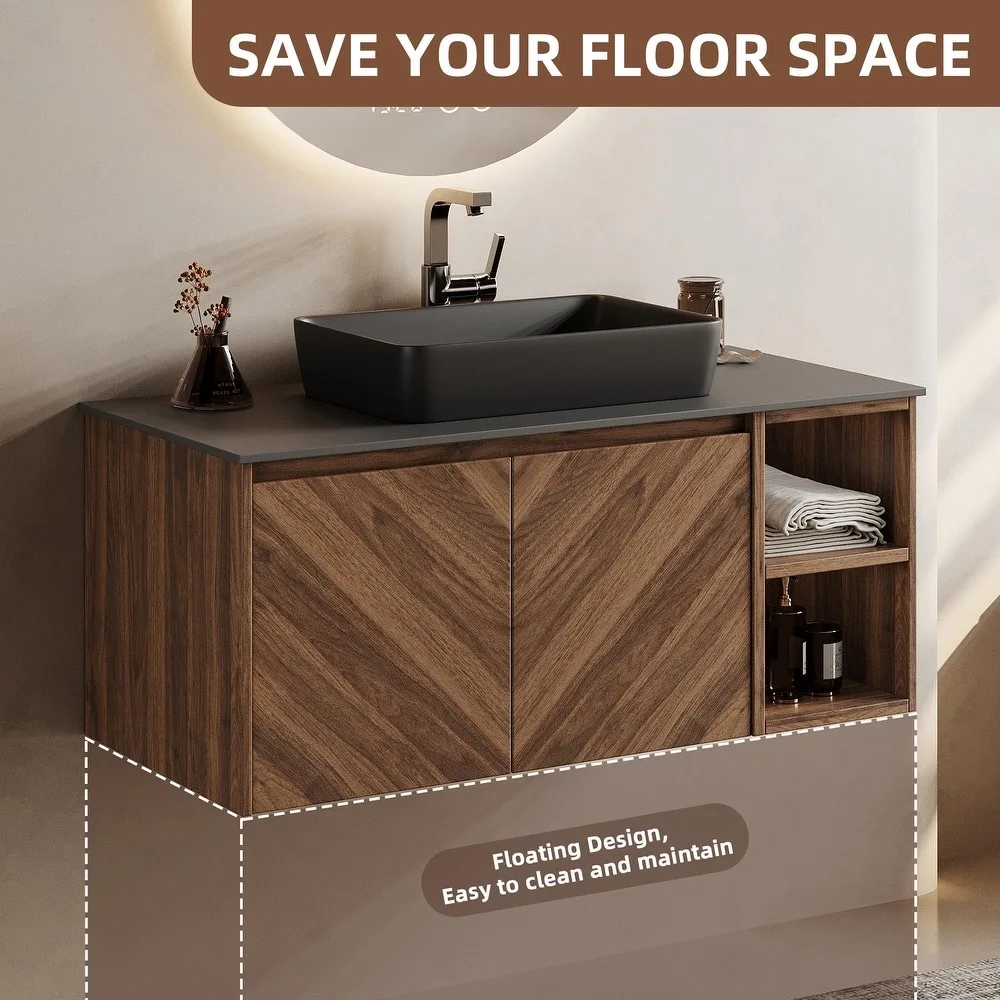 product single bathroom vanity cabinet modern wooden hotel wall mounted bathroom cabinet with sink set-5