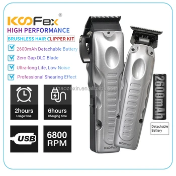 KooFex High-Speed 6800rpm Cordless Dlc Blade Barbers USB Rechargeable Men Use Professional Brushless  Hair Clippers