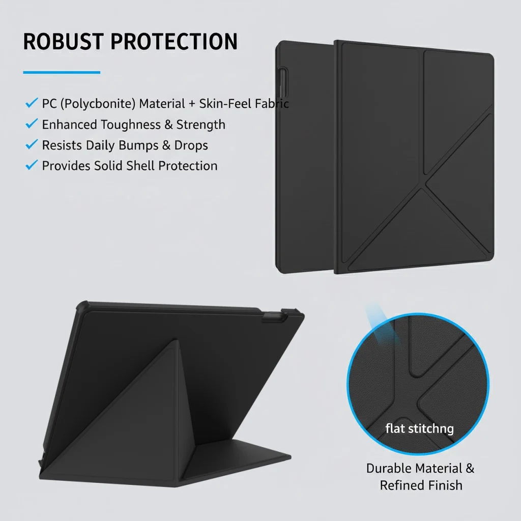 product laudtec  pcpu leather e reader case with pen slot  k shaped kickstand for viewing for remarkable paper pro  black-7