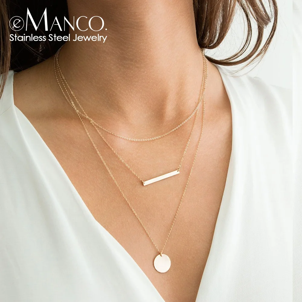 Emanco Bar Pendants Multi Layered Necklaces Stainless Steel Gold Chain  Women Minimalist Statement Necklace Fine Jewelry - Buy Custom Nameplate  Necklace,Cuban Link Chain,Collares Collier Product on 