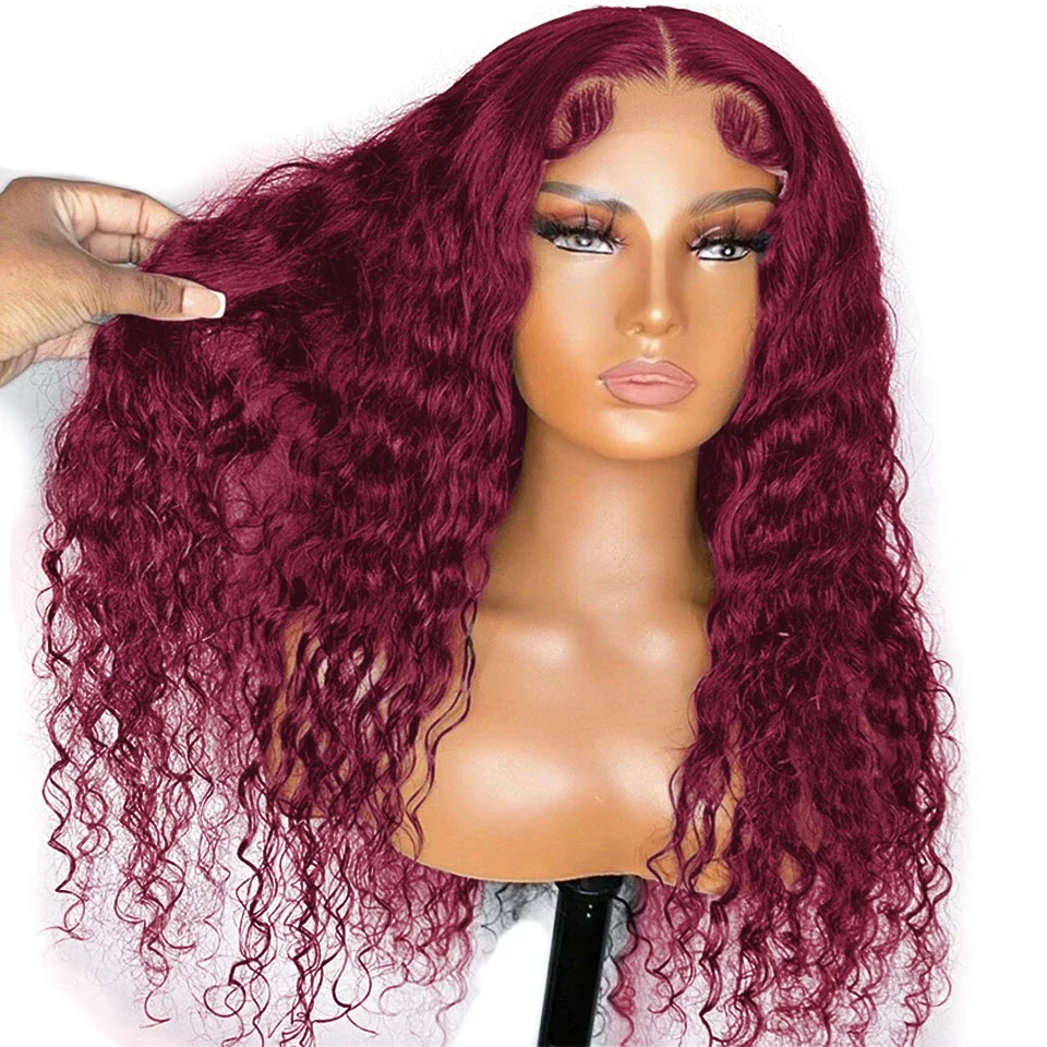 Glueless Human Hair Lace Frontal Wig Brazilian Water Wave Curly Black Hair w/ 13x4 Lace Front for Women_voghion.com