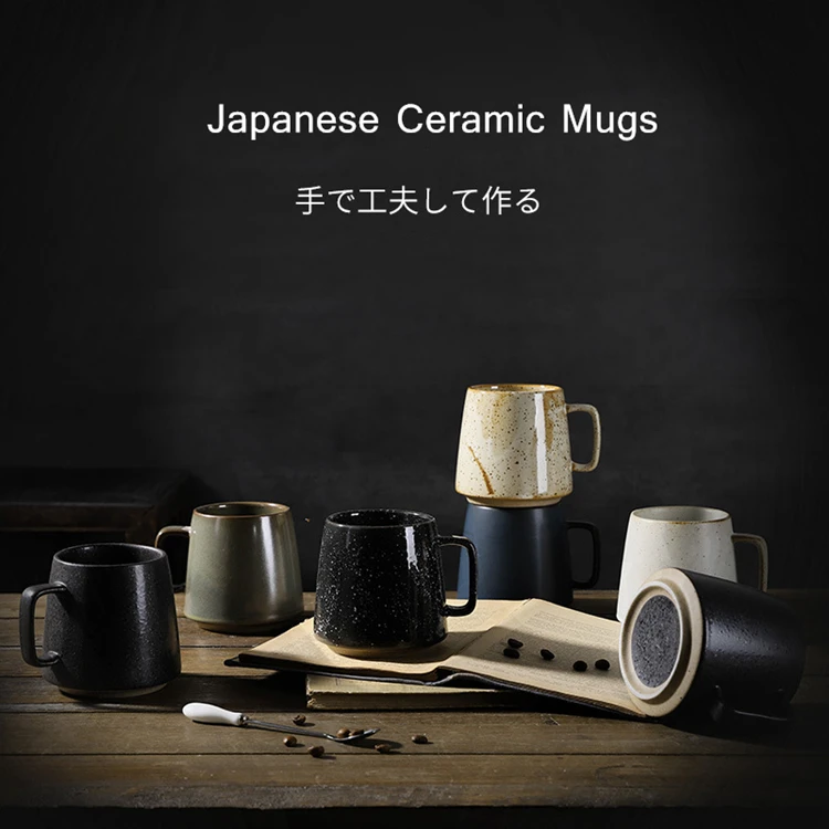 12 oz Japanese-style Vintage Ceramic Coffee Mug with Wood Handle