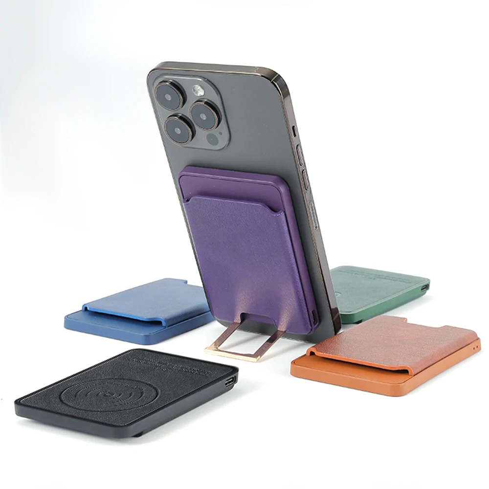 Wireless Charging in Phone Card Holder Leather Magnetic Stand