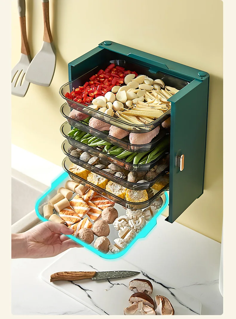 Wall Mounted Stackable Side Dishes Cooking Plates Storage Rack Multi-layer Vegetable Tray Kitchen Rack Food Storage Organizer