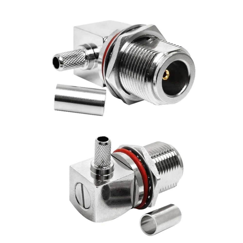 Rf Coaxial Connector Waterproof N Female Bulkhead Right Angle Crimp for RG58 LMR195 LMR200 RG142 Cable