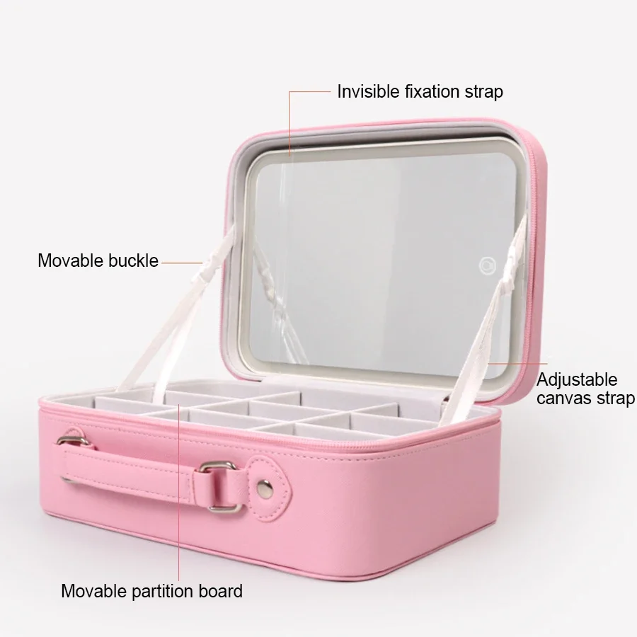 Portable Touch-Sensitive LED Three-Color Light Full-Screen Luminous Cosmetic Bag