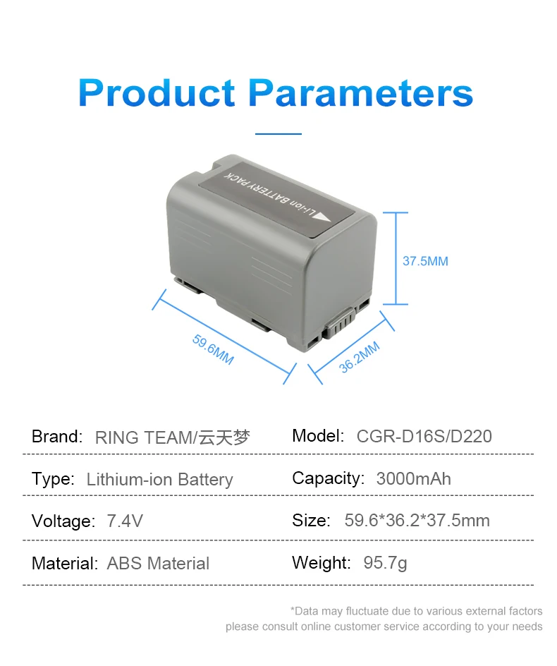 7.4V 3000mAh Rechargeable CGR-D16S Battery Pack D220 Lithium ion Batteries for CGA-D07S CGP-D110/D14S/D210/D28/D320T1B Cameras manufacture