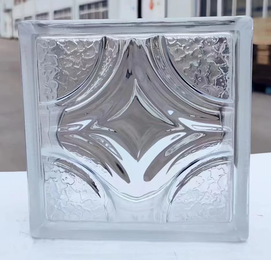 Art Deco Craft  Sea Wave Parallel Pattern Clear Hollow Glass Block Size for Window Bathroom Partition Wall Decoration