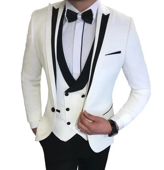Morili High quality one button Wedding Party Suits For Man Shawl Collar 3 Pieces Slim Fit waistcoat with double buttons MMSB44