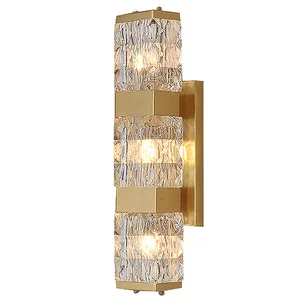2023 New Design Gold Crystal Luxury Modern Led Wall Sconce Lamp Interior for Hotel Rooms Indoor Bed Square Wall Bracket Light
