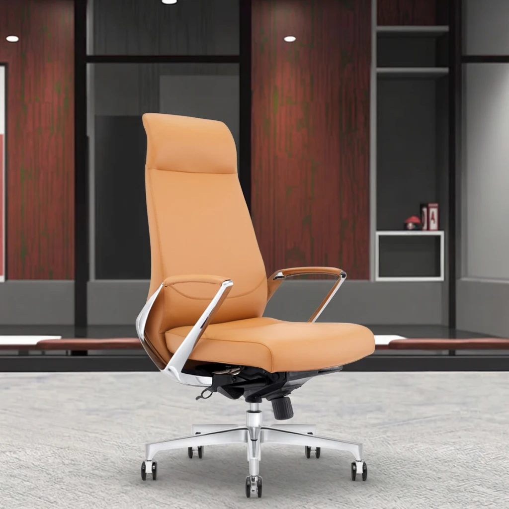 Top Grain Leather Executive Chair Reinforced Steel Core Telescopic Column Commercial Grade 6