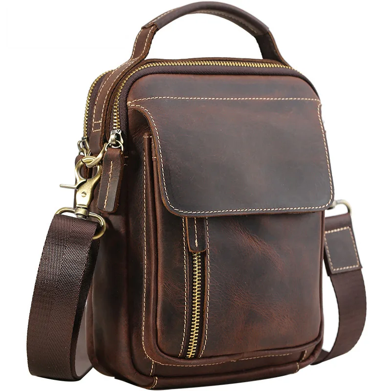 Tiding Top Grain Retro Cowhide Genuine Leather Sling Bag Vintage Crossbody Messenger Shoulder Custom Logo Decoration Fashion