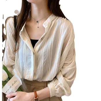 1pcs MOQ fall breathable plain white tops for women long sleeve blouse button up women blouses and tops lady women office blouse