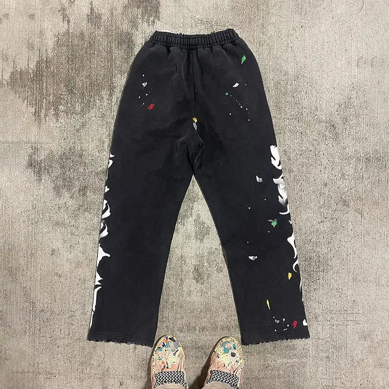 Custom Logo Printed Joggers Pants Men Cotton Acid Washed Heavyweight Distressed Graffiti Embroidery Sweatpants gallery 4