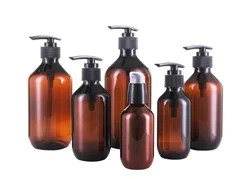 Custom Logo Empty 100ml 150ml 200ml 300ml 400ml 500ml Classy Round Amber Hotel Plastic Shampoo Bottle with Pump