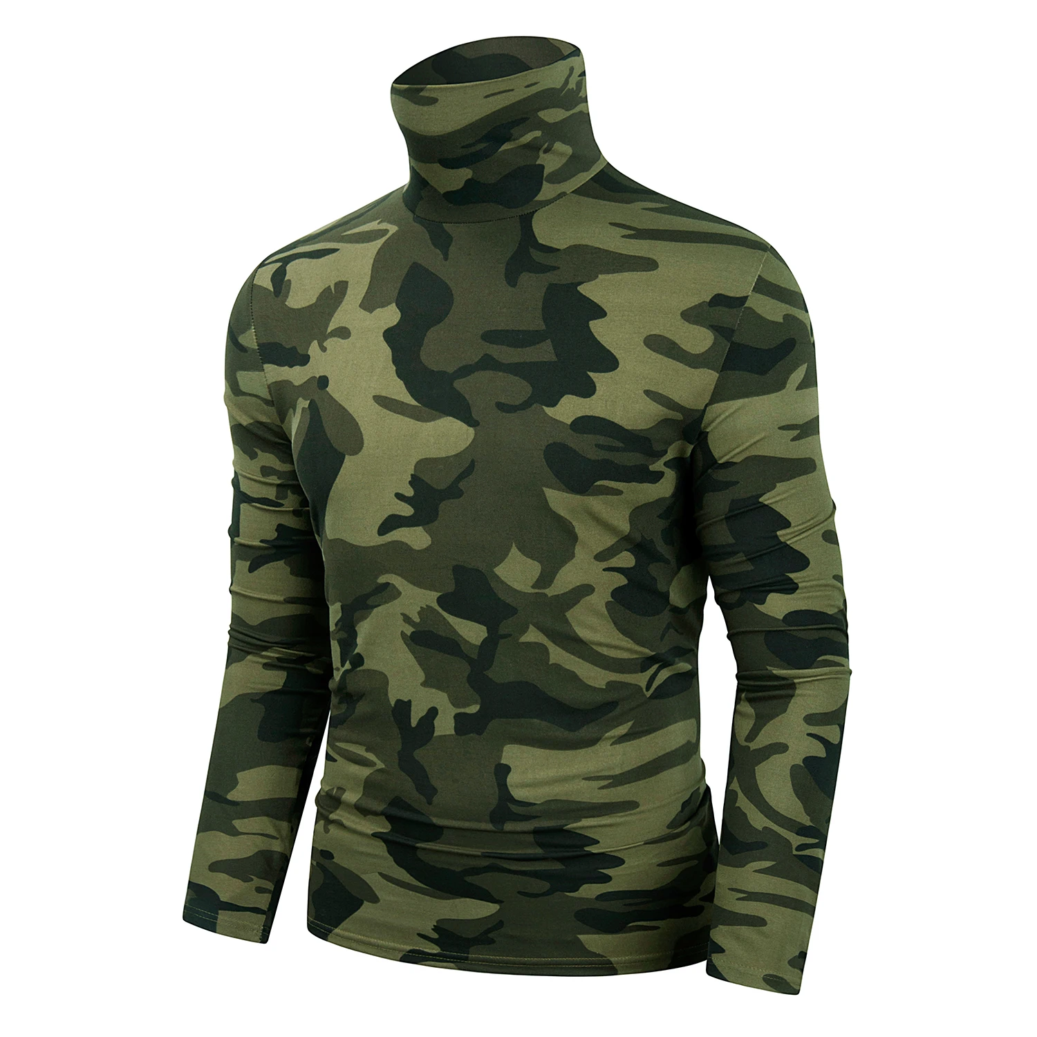 Digital Camouflage Printing Long Sleeve Men Turtleneck Camo Turtle Neck  Pullover t Shirts for Men