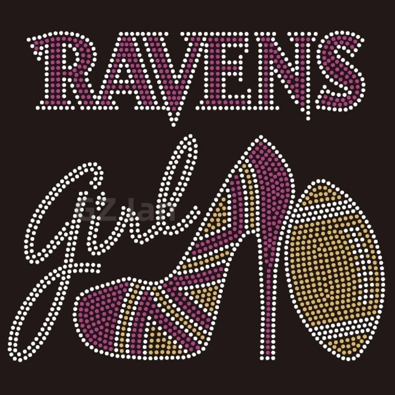 Baltimore Ravens Custom Rhinestone Transfers Hotfix Sport Team Football Motif Crystal Rhinestone Iron on Transfer
