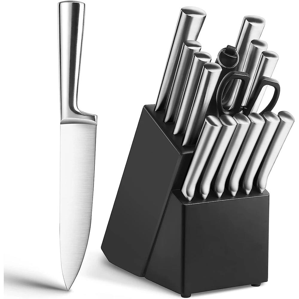 K0513 Comfortable Hollow Handle Black Wood Knife Stand 16 Piece