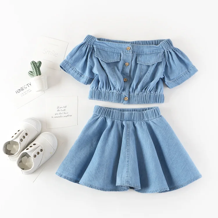 2pcs Kids Baby Girls Casual Suit Sleeve Tops+Skirt Korean Fashion Clothing Sets 