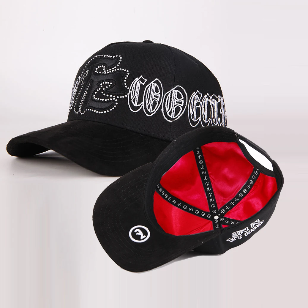 Custom Suede Bling Sports Cap Panels with Rhinestones